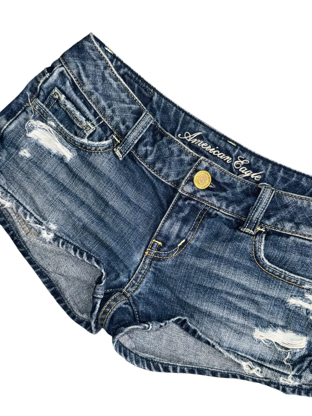 VTG American Eagle Denim Shorts Womens 00 Distressed Low Rise Mini Jean Y2K